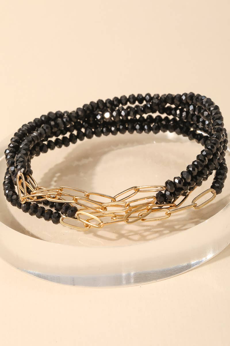 Chain Link Faceted Bead Bracelet Set