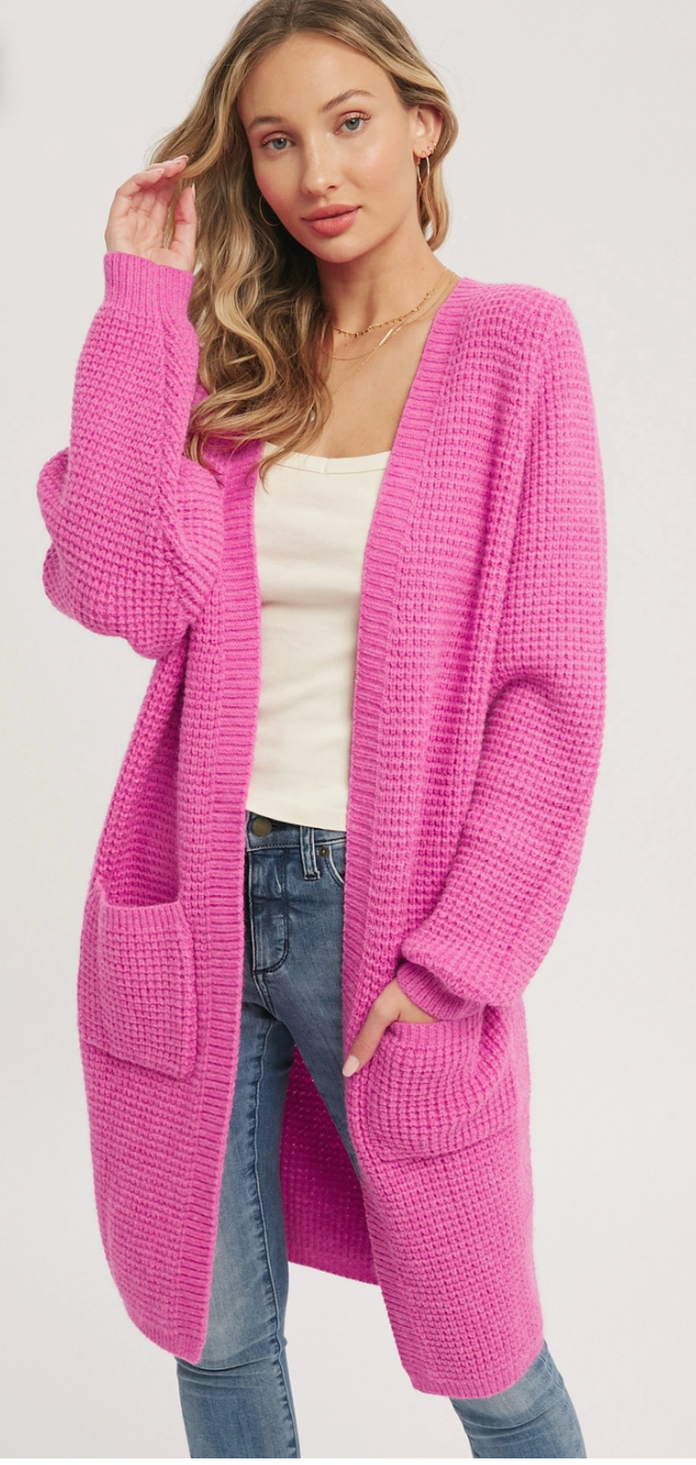 Waffle Knit Open Front Duster Cardigan With Pockets in Black, Red, Cream,  Sienna, or Lavender –