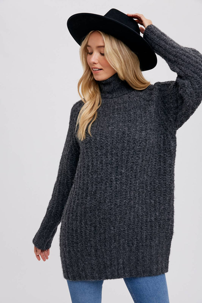 CHUNKY TURTLENECK TUNIC SWEATER: M/L / COCO