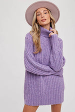 CHUNKY TURTLENECK TUNIC SWEATER: S/M / COCO