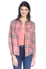 Long Sleeve Button-Up Flannel Shirt with Chest Pocket