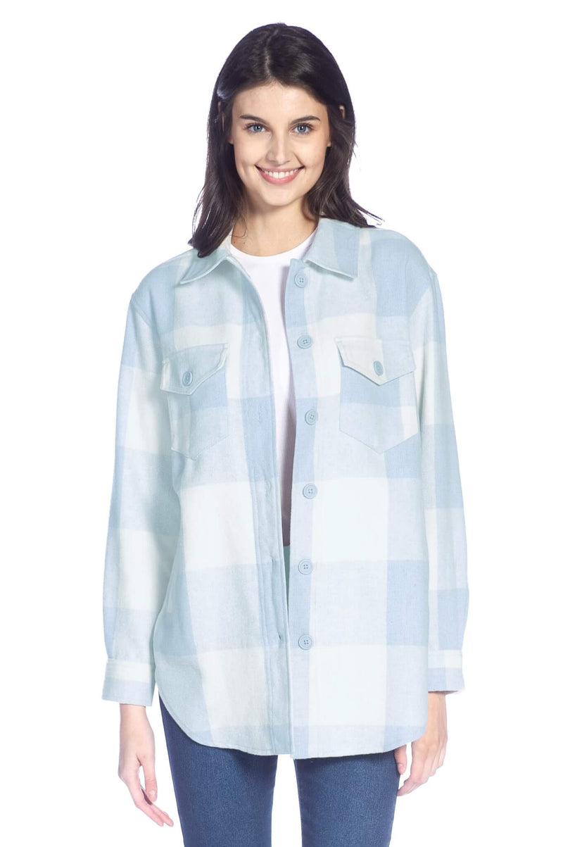 Buffalo Check Long Sleeve Button Front Shirt Jacket with Pockets