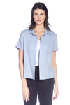 Short Sleeve Button Front Blouse with Chest Pocket