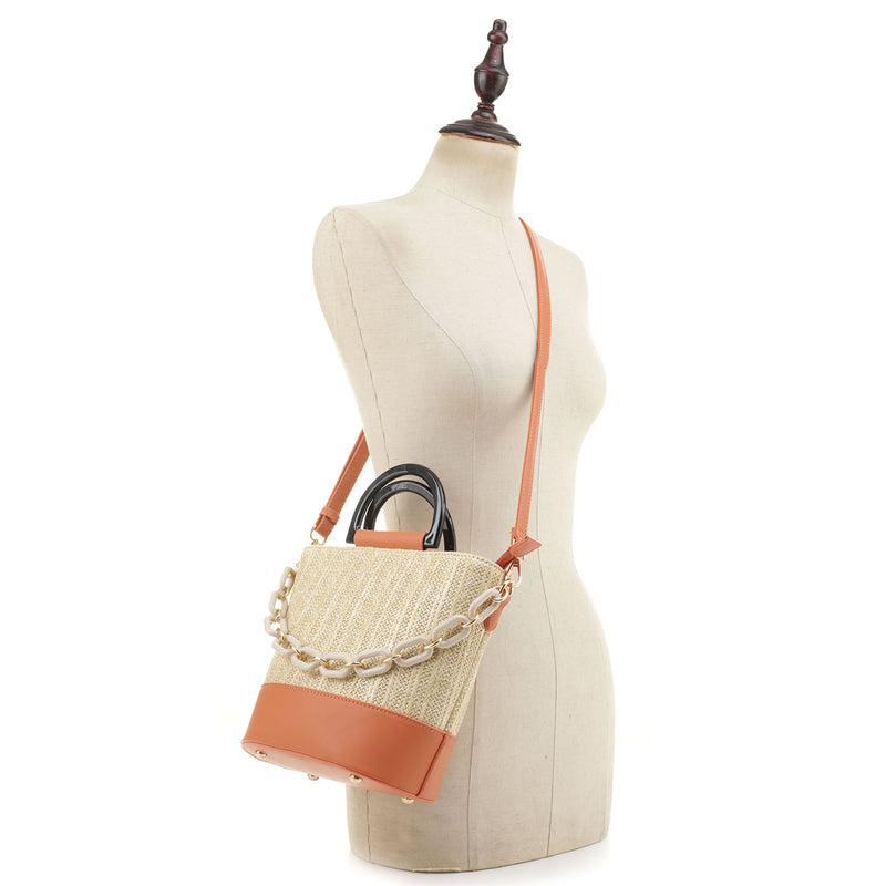 Fashion Straw Acrylic Top Handle Bucket Bag