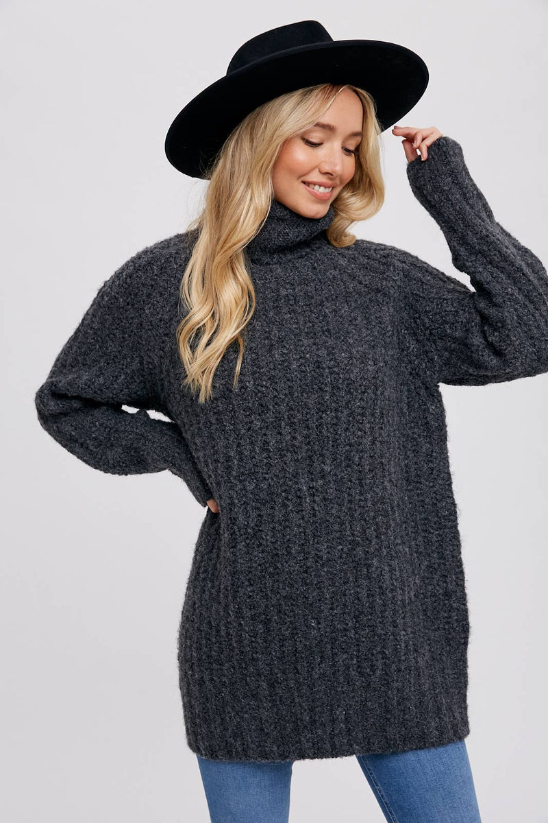 CHUNKY TURTLENECK TUNIC SWEATER: M/L / COCO