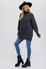 CHUNKY TURTLENECK TUNIC SWEATER: S/M / COCO