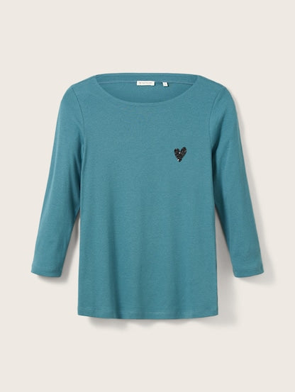 Long-sleeved T-shirt with sequin Heart