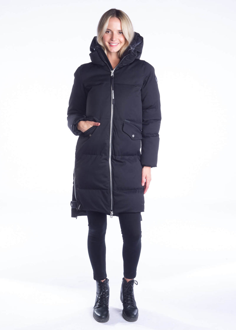 Hooded Long Coat with Side Zipper Details
