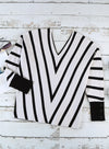 Color Block Striped V Neck Long Sleeve