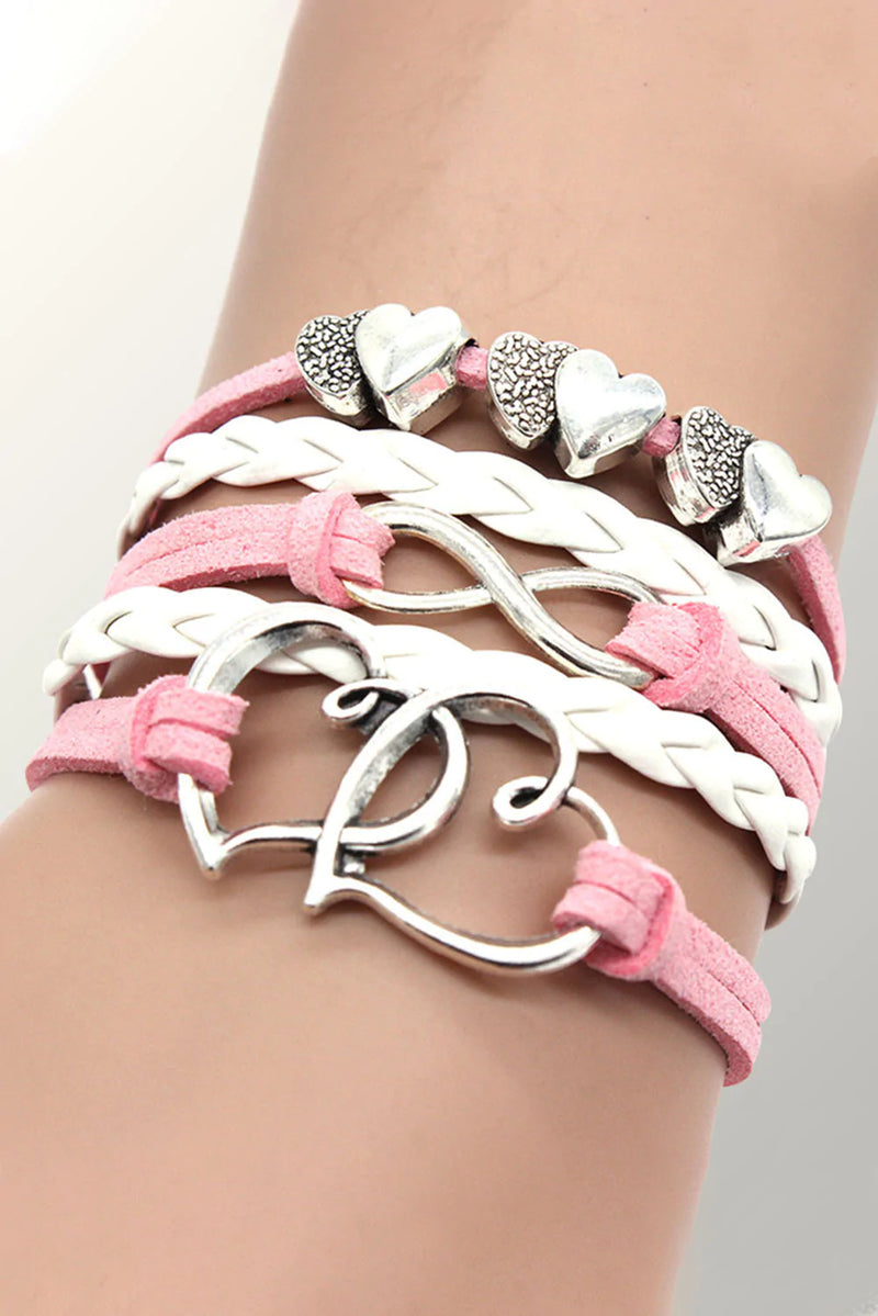 Pink Heart Hand Knitted Bracelet