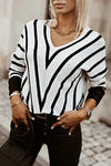 Color Block Striped V Neck Long Sleeve