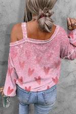 Love Heart Solid Cold Shoulder Cut Out Top