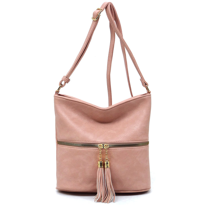 Fashion Tassel Zip Crossbody Bag - Pink