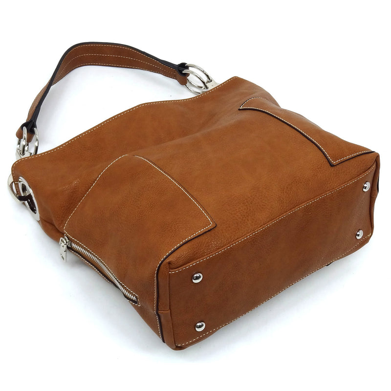 Side Zip Pocket Classic Bucket Bag-Brown