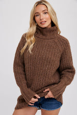 CHUNKY TURTLENECK TUNIC SWEATER: M/L / COCO