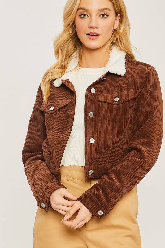 Corduroy Sherpa Lined Cropped Jacket