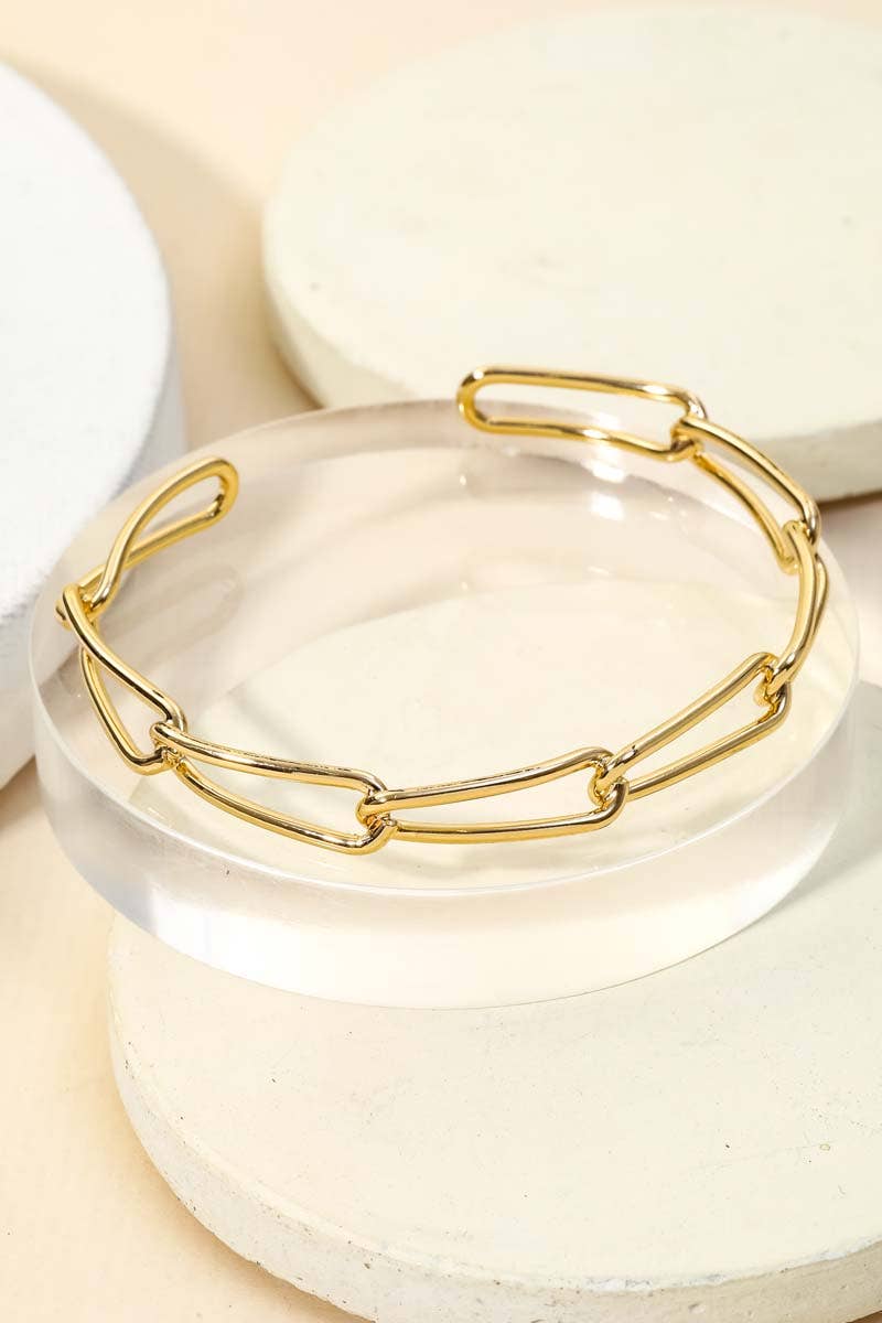 Oval Chain Link Cutout Cuff Bracelet-Gold