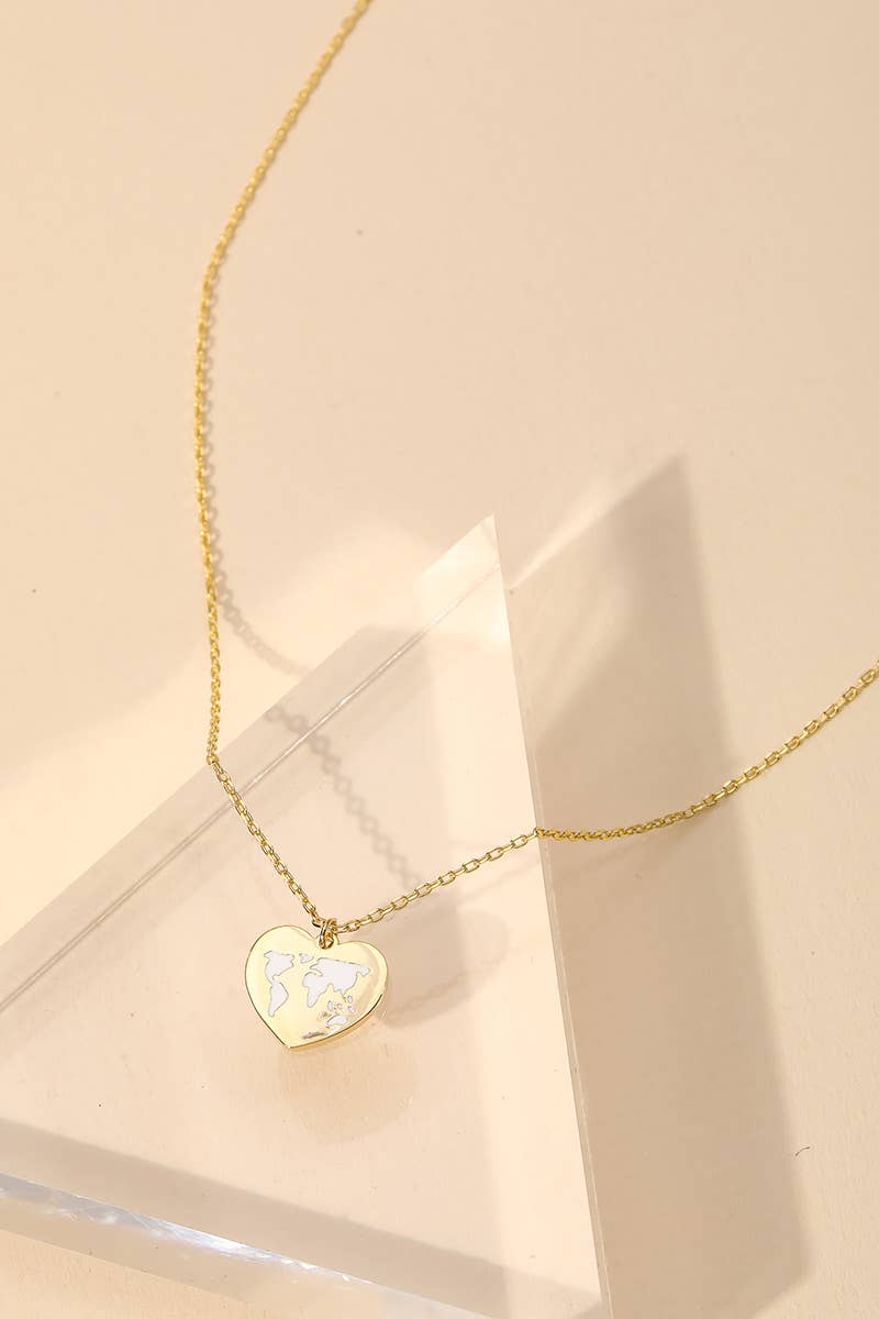World Map Heart Pendant Necklace