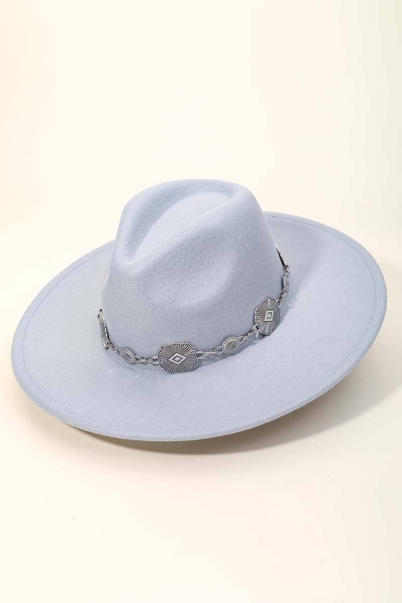Chain Strap Flat Brim Fedora Fashion Hat
