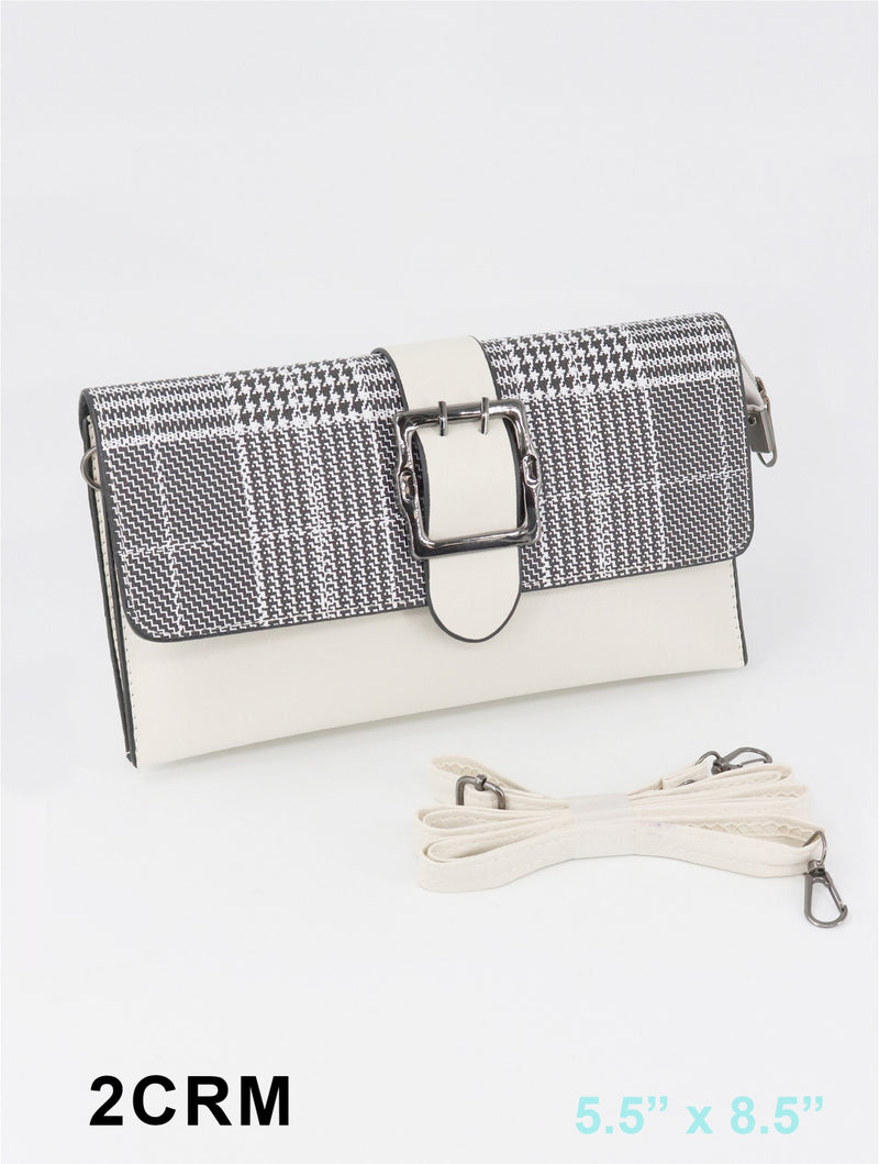 Plaid Crossbody Bag with Buckle Detailing