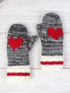 Knitted Double Layer Mittens w/ Heart & Stripes