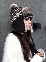 Fur Knitted Hat w/ Ear Flaps & Fur Tassels