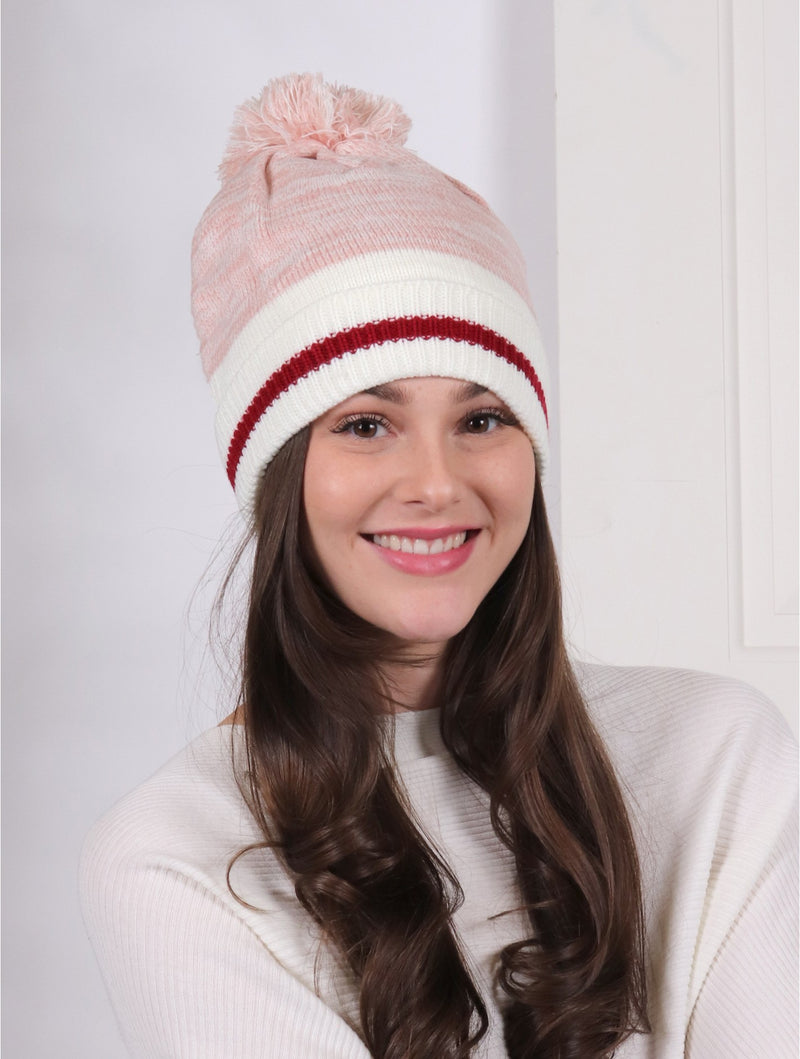 Knitted Double Layer Camp Hat w/ Pom Pom