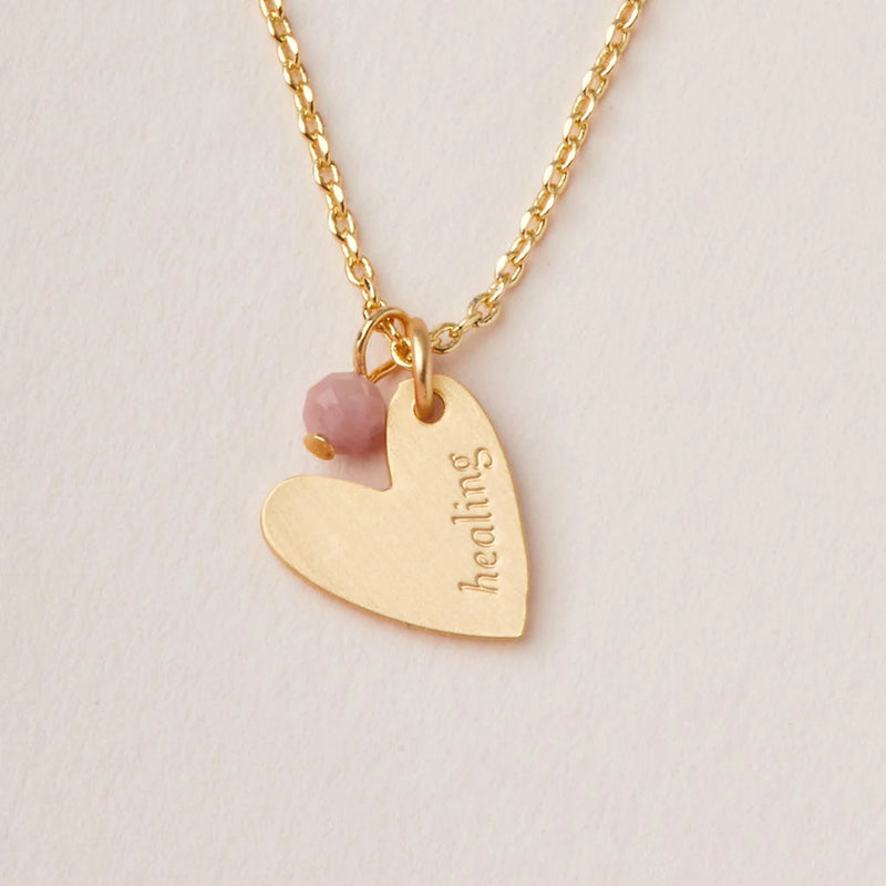 Stone Intention Charm Necklace - Rhodonite/Gold