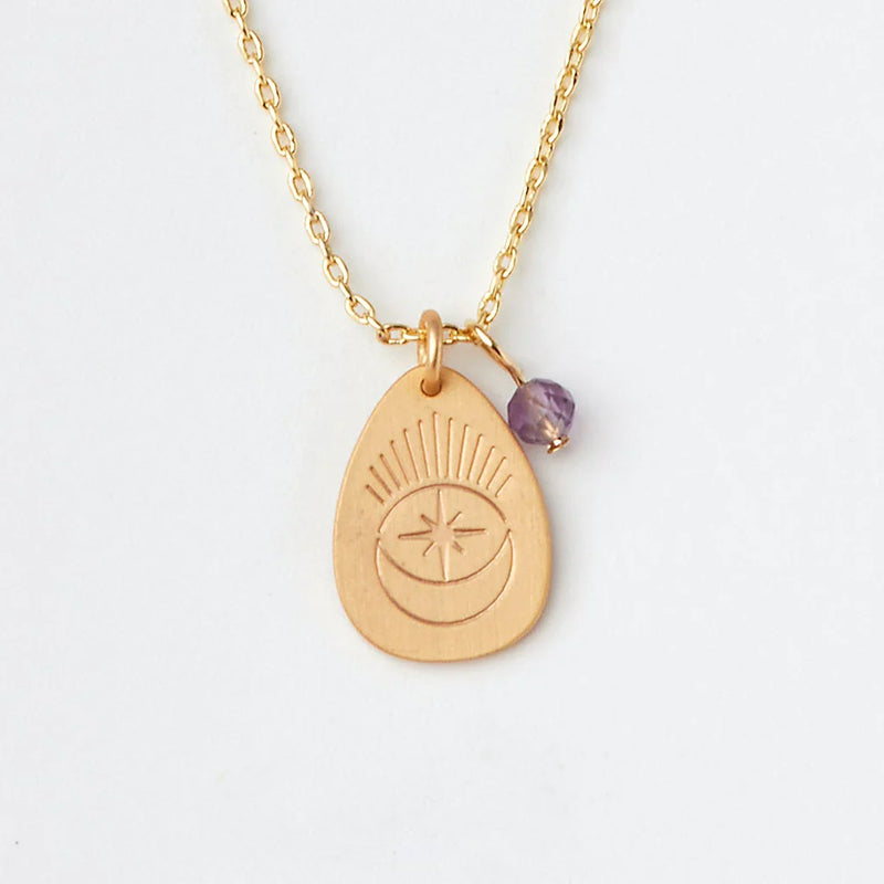 Stone Intention Charm Necklace - Amethyst/Gold