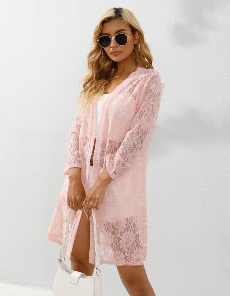Open Lace Cardigan Pink