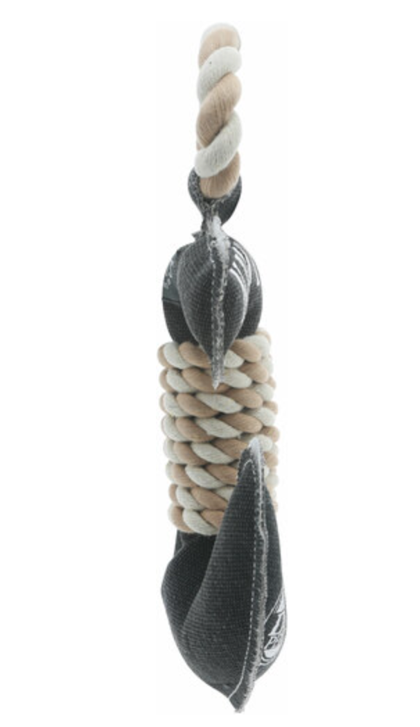 12" canvas dog toy on rope