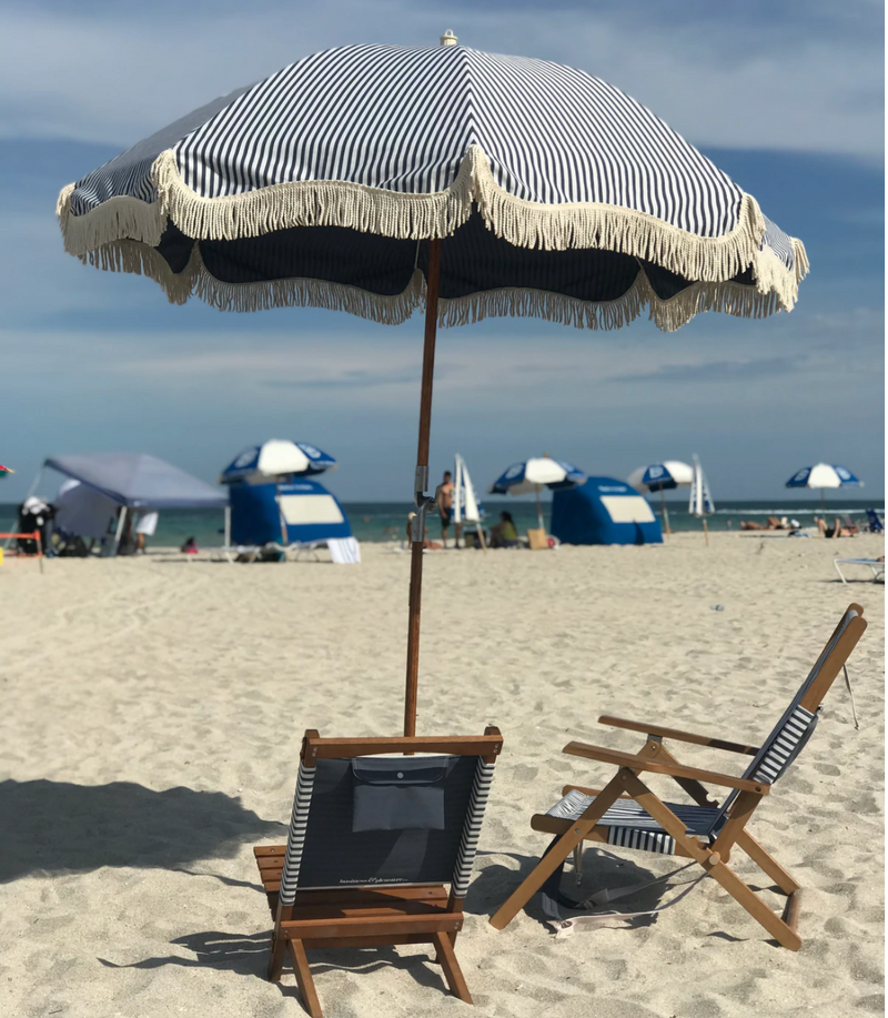 Premium Beach Umbrella - Lauren's Navy Stripe