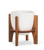 Pot with Wooden Stand SM WHT