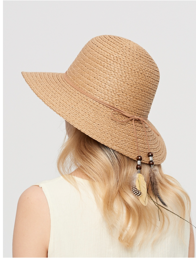 Bell Shape Feathered Straw Hat