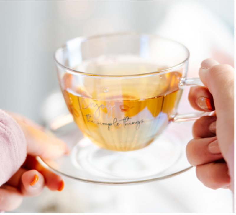 ENJOY 7 oz Glass Tea Cup and Saucer