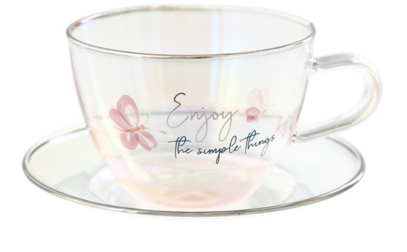 ENJOY 7 oz Glass Tea Cup and Saucer