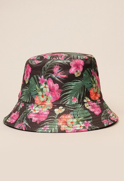 Bucket Hat-Reversible Tropical Print/Black