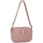 Embossed Woven Bow Boxy Crossbody Bag - Pink/Grey