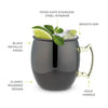 Black Moscow Mule Mug with Gold Handle, 2 Pack