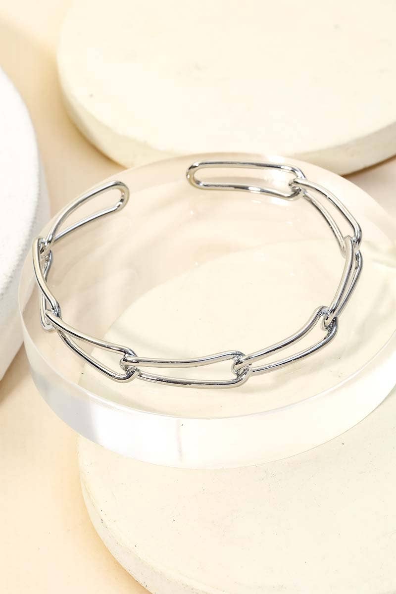 Oval Chain Link Cutout Cuff Bracelet-Silver
