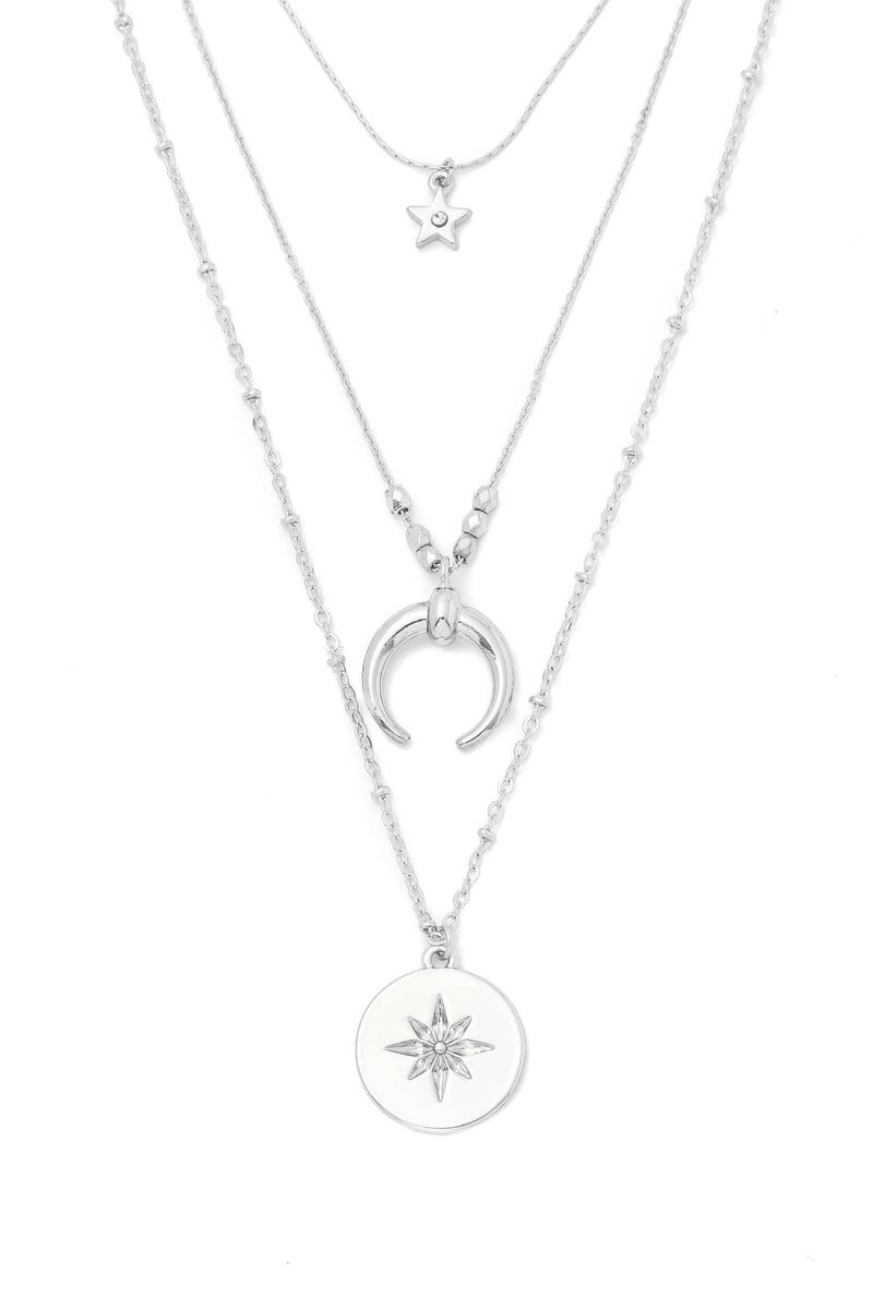 Cresent Moon Star Pendant Layered Necklace