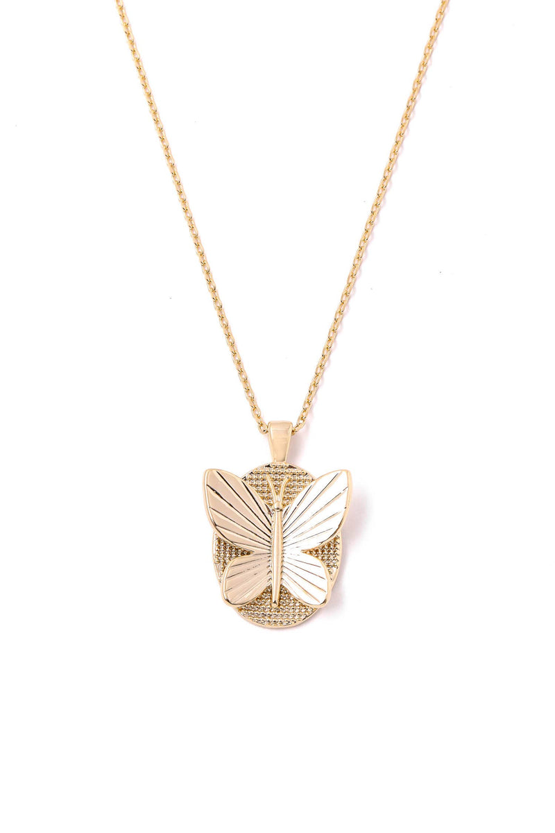 Metallic Butterfly Coin Pendant Necklace