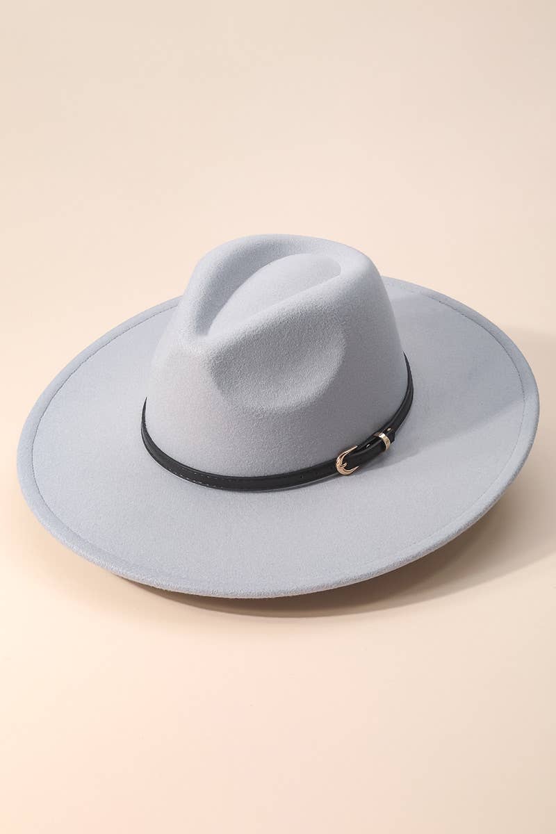 Faux Leather Belt Strap Fedora Hat
