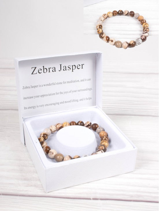 Zebra Jasper Blessing Bead Bracelets with Gift Box
